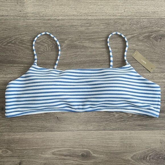 J.CREW Textured Scoop Neck Bikini Top Size 3X Blue White Striped Coastal NWT - Picture 2 of 7